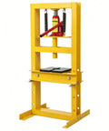 6 Ton Portable H Frame Hydraulic Press With Movable Plate And Overpressure Protection For Metalworking Auto Repair And DIY Projects Built For Pro Use And Home Workshops. Yellow steel frame with bottle jack and adjustable press plate