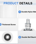 2 Pack Slide Gate Guide Rollers 2 Inch Diameter By 2.75 Inch Length Nylon Wheels With Sealed Ball Bearings For Sliding Doors Gate Support Assembly White M12 Thread Size, product details view