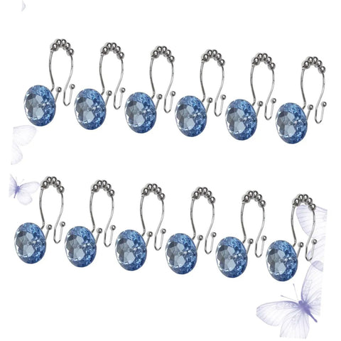Blue Shower Curtain Hooks 12 Pack Double Ring Glide Rings For Curtains And Liners, Stainless Steel, Stain Resistant, Rustproof