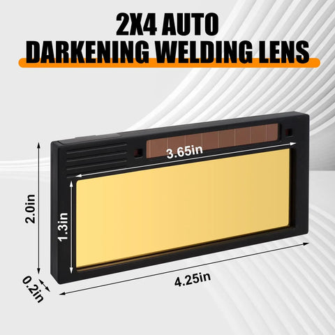 Adjustable Gold Auto Darkening Welding Lens With Instant Shade 5 To 13 For Hardworking Crews who want Kickass Eye Protection, size 2x4 inches.