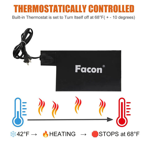 Heavy Duty Silicone Battery Heater Pad With Auto Thermostat Control Keeps Your Ride Kickstarting Fast In Brutal Winter Chill For Smooth Cold Morning Starts At One Twenty Volt Sixty Watt Grey showing thermostat details and power cord.