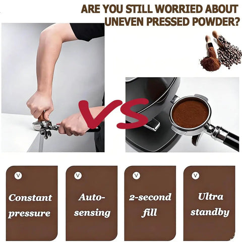 Comparison of manual tampering vs 58 Millimeter Automatic Espresso Tamper Featuring Adjustable Depth And Steady Pressure Settings