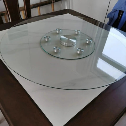 Glass Rotating Food Turntable for Dining Table with 360 Degree Spin, Large Lazy Susan for Banquets and Family Gatherings, 33.5 Inch