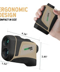 Game Changer Range Finder For Hunting And Golf 1200 Yard Range With 6X Magnification Waterproof in hand showing size dimensions