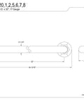 Technical drawing of Metropolitan 32 Inch Decorative Grab Bar In Brushed Brass, 17 Gauge Brass Construction With Mounting Hardware