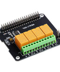 4 Channel Relay Module for Raspberry Pi High Voltage Switching Board Plug and Play Home Automation Add On for Pi 4B 3B Plus 3 2 B Zero Series Programmable No Programming Required Easy Electric Device Control, showing a black board with yellow relays and green terminals.