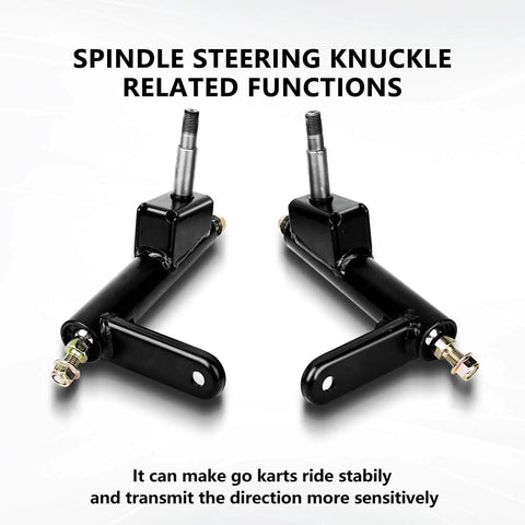 Left And Right Steering Knuckle For Go Kart KT196 CK196 T KT194 196cc, black metal design with ball joints, pair of two shown