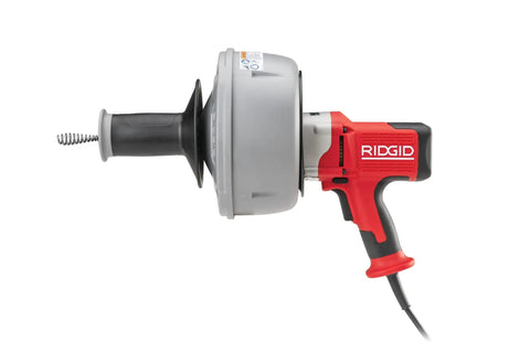 Heavy Duty Manual Feed Drain Cleaner With 5/16 Inch Inner Core Cable And Roll Up Inner Drum designed for tough clogs, featuring ergonomic grip.