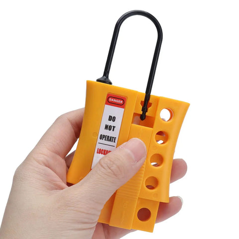 Heavy Duty Four Hole Safety Lockout Hasp For Industrial Power Isolation And Tagout Crafted From Corrosion Resistant Nylon Abs With No Sweat Setup Process And Rock Solid Multi Padlock Grip