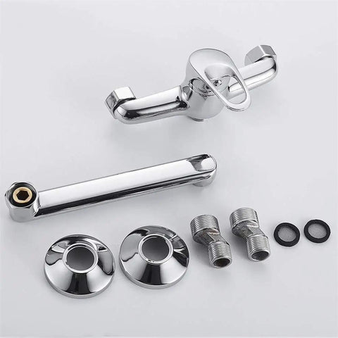 YHdtUO Kitchen Faucet Wall Mounted Single Handle Sink Rotating Hot and Cold Mop Pool Basin faucet components with chrome finish.