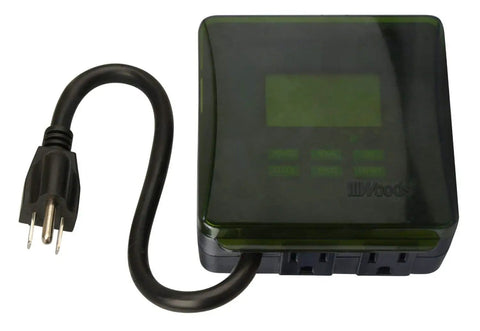 Heavy Duty Outdoor Digital Plug In Timer With 7 Day Programmable Schedule, Dual Grounded Outlets, Weatherproof And Energy Saving