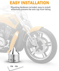 Chrome Front Axle Nut Cover Cap CNC Aluminum For Harley Davidson Softail Touring with installation tools and motorcycle view