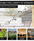 3 Pack M10 Hook And Eye Turnbuckles Made From Top Shelf 304 Stainless Steel Cable Tensioner installed on fencing for secure adjustments.