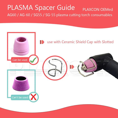 Diagram showing Pro Grade Spring Spacer Guide For Plasma Cutters AG60 SG55 And Cut50 Series with usage instructions and parts.