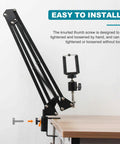 Knurled Thumb Screw Set 20 Pieces M3 X 12mm Black Steel Flat Head Grip Bolts Hand Tighten Fasteners installed on black arm.