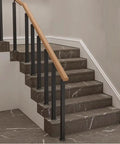 Black Wrought Iron Stair Baluster With 270 Degree Adjustable Bracket, Rock Solid Square Railing Post For Deck And Indoor Steps, Plug And Play Front Mount on stairs.