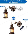 Farmhouse Dimmable Swing Arm Wall Light Two Pack Hardwire Or Plug In Rustic Vintage Sconce with cord options shown
