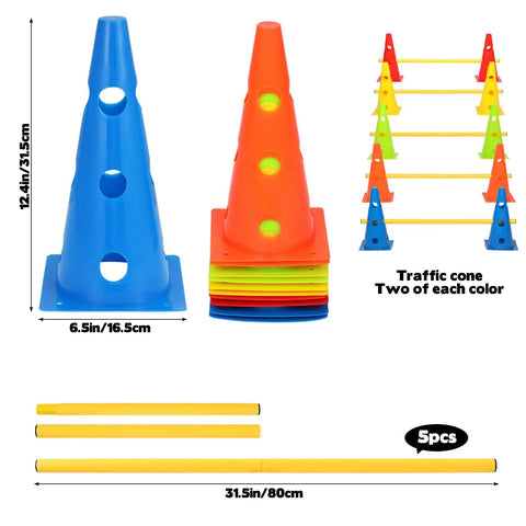 Backyard Dog Agility Hurdle Set With Ten 12.5 Inch Cones And Five 31.5 Inch Rods Three Adjustable Heights Dope Modular Obstacle