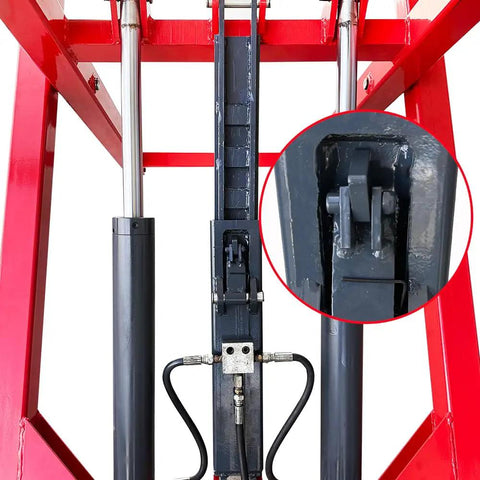 Built like a Tank Heavy Duty Portable Mid Rise Scissor Lift with 6000lbs Capacity Handles Vehicles Effortlessly while Hitting Full 48 Inch Height for Auto Repair hydraulic lift mechanism and support structure details.