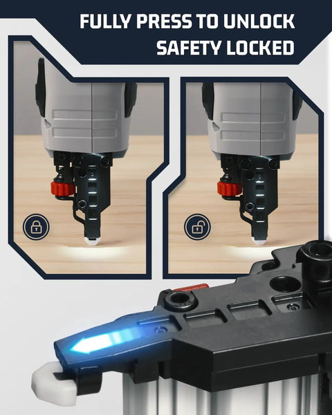 Kickass Cordless Brad Nailer Kit Cruises Through 18 Gauge Trim Work with safety lock feature and battery indicator light.