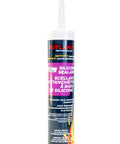 Front view of Rutland 500°F RTV silicone sealant tube with white applicator nozzle, clear