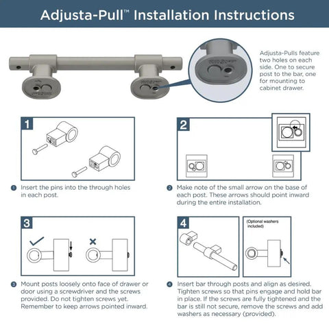 Top Shelf 10 Pack Adjustable Cabinet Handles In Elegant Champagne Bronze Finish installation instructions graphic.