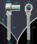 Commercial Grade Heavy Duty Barn Door Hinges Dog Gone Tough With Rust Resistant 304 Steel shown with dimensions including 4.5" and 3" screws.