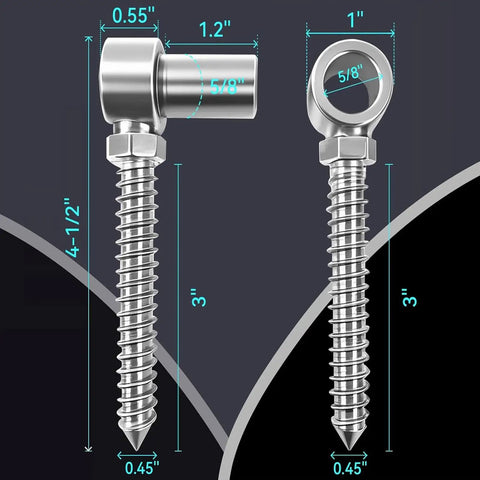Commercial Grade Heavy Duty Barn Door Hinges Dog Gone Tough With Rust Resistant 304 Steel shown with dimensions including 4.5" and 3" screws.