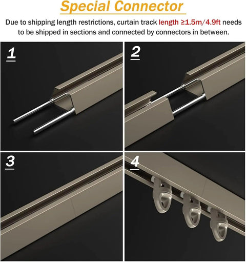 Ultra Thin Aluminum Curtain Track System With Ceiling Mount Seamless Sliding Rod For Heavy Curtains Room Divider Champagne Finish 13 Feet Long 4 Meters, connector sections