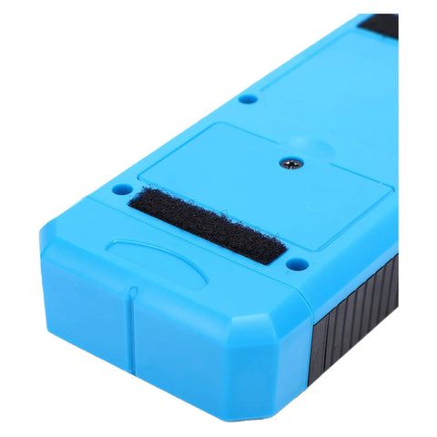 Close-up of the blue Stud Finder Wall Scanner, 4 in 1 Detector for Wood Metal AC Wire, showcasing the textured back and features.