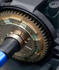 Close-up of 57T Spur Gear 0.8 Mod HD Steel Upgrade for 1X10 Arrma 3S BLX 4WD Models, installed in RC differential.