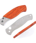 DDR3BL DIY Folding Knife Kit With Button Lock 440C Stainless Steel Blade 600 Grit Satin Finish Pre Machined Padauk Handle Scales Gift Boxed Parts Kit USA Design For Building Your Own EDC Knife components including Padauk scales and metal frame