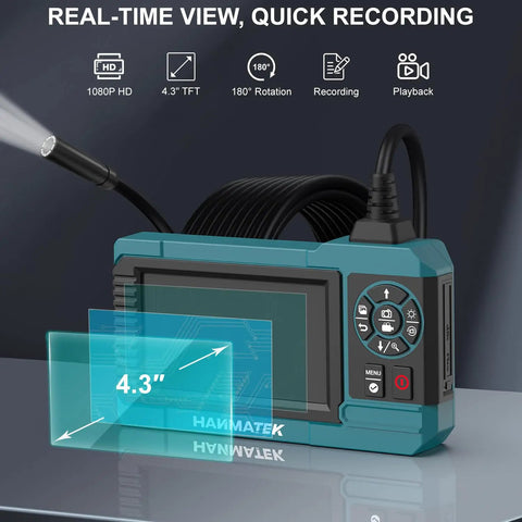 1080P Industrial Endoscope With 4.3 Inch TFT Screen 16.5ft Flexible Cable 8mm Camera Adjustable LED Lights 1 Million Pixels Photo Video Recording USB C Charging Ideal For Tight Space Inspections And Pro Grade Diagnostics, handheld