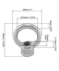 Diagram of Lifting Eye Nut showing dimensions; part of Lifting Eye Nut 10 Pack One Quarter Inch UNC Marine Grade Stainless Steel 316.