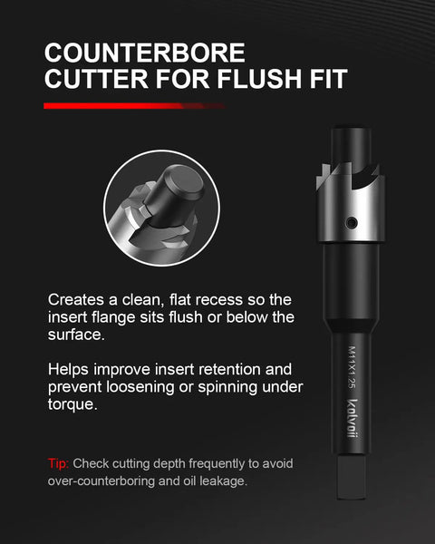 M11x1.25 Thread Repair Kit With 10 Solid 304 Stainless Inserts For Stripped Internal Threads In Engines, Automotive Parts, ATVs And Motorcycles, Beefy Stainless Steel Thread Saver For Quick And Reliable Repairs. counterbore cutter for flush fit, M11x1.25