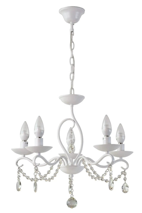 French Country Crystal Pendant Light With White K9 Crystals And Wrought Iron Frame E12 Candle Style Chandelier