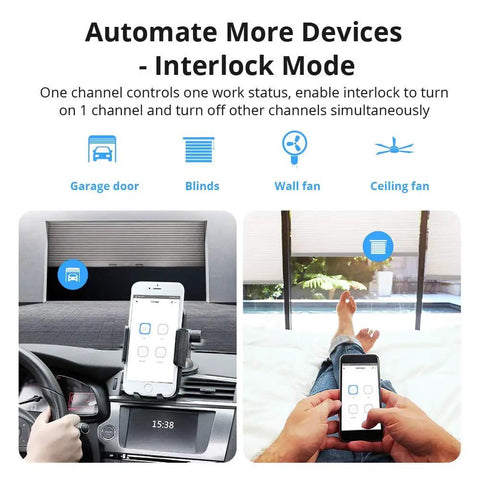 Person controlling devices with 4 Channel WiFi Smart Switch For Home Automation, 4 Gang DIN Rail Mount, Remote Control Via RF, App.