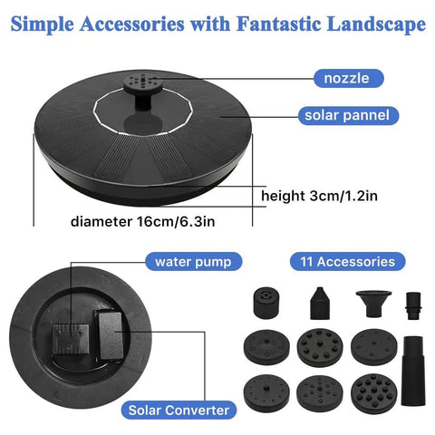 Sun Powered Fountain Pump For Bird Bath And Garden Water Feature 1.5W Outdoor Pump With 8 Nozzles Freestanding Accessories