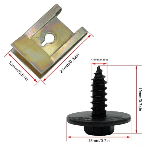 40 Pack U-Nut And Hex Bolt Fastener Kit For Easy Install No Mod Needed With 8mm Hex Bolts 14mm Length 17mm Washer And 16x11mm Speed Fasteners For Automotive DIY Projects; U-nut and screw dimensions