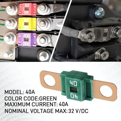 Solid As A Rock 3 Pack AMI Midi Bolt On Fuse 40 Amp Copper Plated Fork Terminals, 40 Amp green fuse with copper terminals.