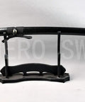 Practice Katana Sword With Full Tang Aluminum Steel Blade Blunt Edge For Safe Iaido Training on display stand, 40 inch length