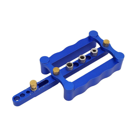 Adjustable Dowel Jig Kit Featuring Self Centering Guide For Dead Straight Drill Lines with metallic components and adjustment features.