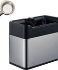 Game Changer Electric Espresso Knock Box And Automatic Portafilter Cleaner With Dual Scrubbers, stainless steel design with portafilter.