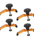 Get Locked In With These Heavy Duty Press Plate Clamps, Aluminum T Track Hold Downs For Engraving And CNC Router Plus Rubber Pads To Skip The Slip On Drill Press Or Workbench And Nail Precision Every Single Time - Set of four aluminum clamps with black knobs and springs.