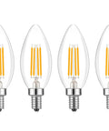 LED Filament E14 Candle Light Bulb 2700K Warm White, 400 Lumens, 40W Equivalent, Clear Glass Torpedo Top, 4 Pack