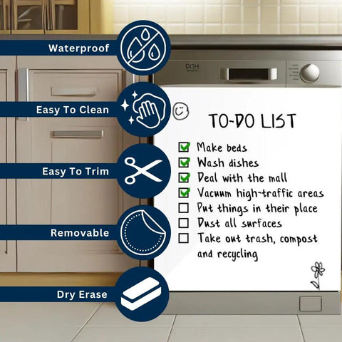 Glossy White Magnetic Dishwasher Cover Front Panel For A Fresh Kitchen Makeover With Reusable Dry Erase Surface, 23.5x26 inches