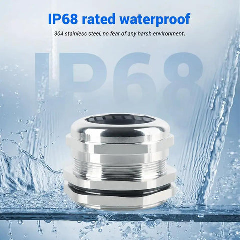 Cable Gland NPT1 Half Inch Nickel Plated Brass Waterproof Glands IP68 Adjustable Connector with water background