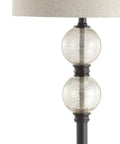 Close-up of mercury glass accents on 60 Inch Oil Rubbed Bronze Mercury Glass LED Floor Lamp With Grey Linen Drum Shade Classic Tall Standing Lamp