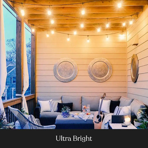 Dope Outdoor String Lights 48 Ft With 15 Dimmable Edison Bulbs 11W Waterproof Commercial Grade Patio Lights displayed on porch