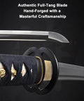 Close-up of the Unsharpened Stainless Steel Katana Iaito For Iaido Practice, 28.5 Inch Blade With Bo-Hi Fuller showcasing full-tang and tsuba.